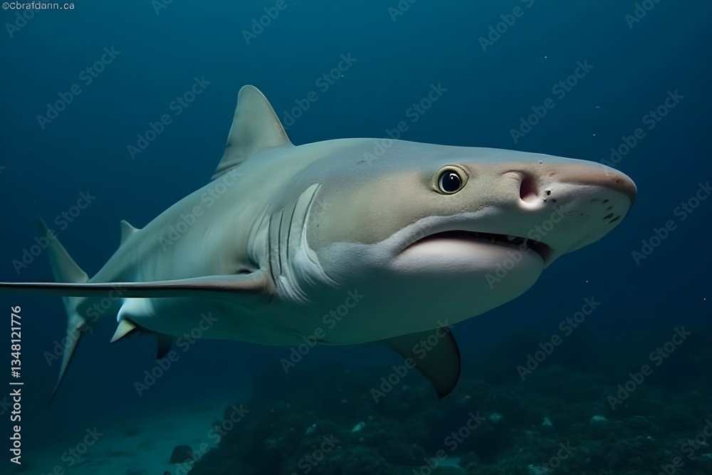 Fototapeta premium A Remora Fish Clinging to the Belly of a Shark