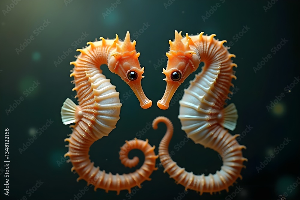 A Pair of Seahorses Curling Their Tails Around Each Other A Pair of Seahorses Curling Their Tails Around Each Other
