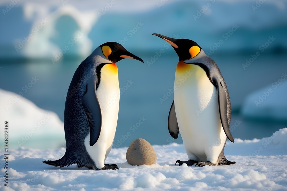 Fototapeta premium A Male Emperor Penguin Presenting a Stone to His Potential Mate