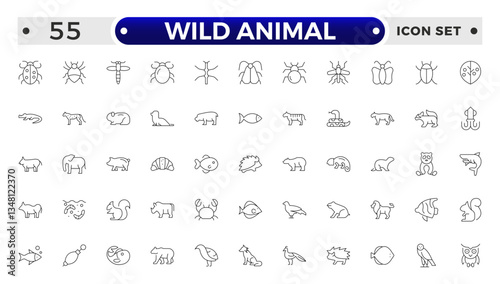 Wild animals outline Icons set. Vector illustration in modern thin line style of fauna related icons: farm, domestic, and more.