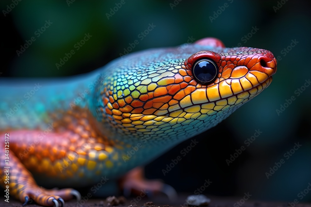 Fototapeta premium Iridescent Tropical Snake Scales Displaying Vibrant Colors in Close Detail