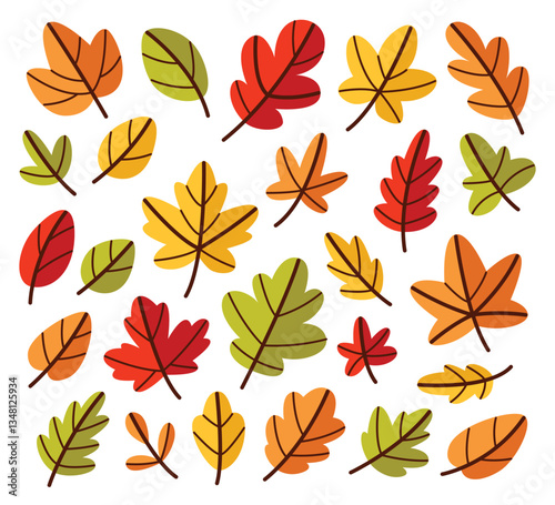 Set of autumn leaves from different trees. Flat vector illustration on white background