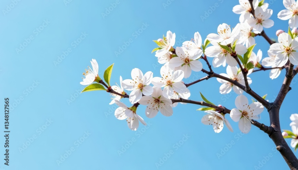 Scenic view of a white cherry blossoms tree against clear blue sky, flora, tranquil, outdoors Scenic view of a white cherry blossoms tree against clear blue sky, flora, tranquil, outdoors