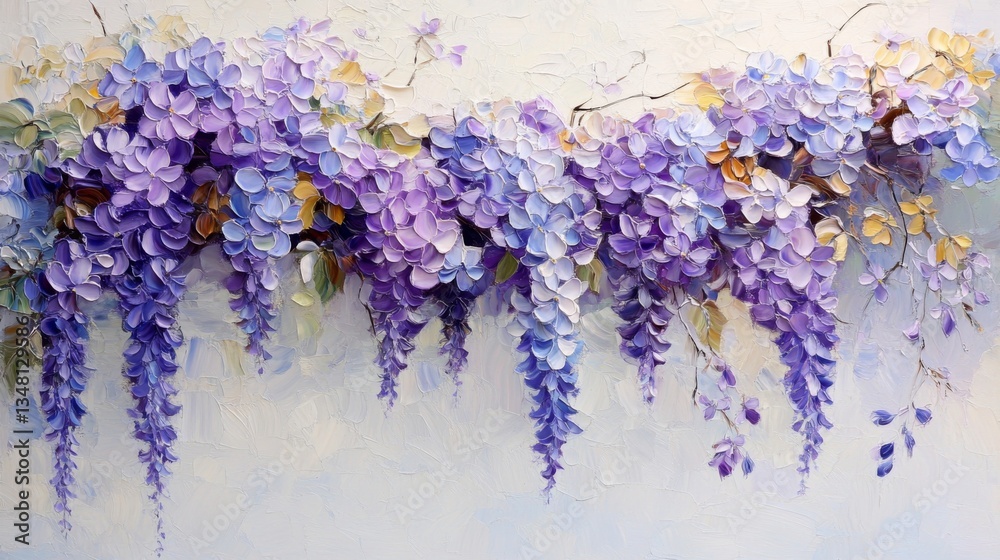 Obraz premium Vibrant Purple Wisteria Blossoms Cascading In An Oil Painting