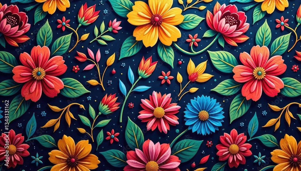 Intricate floral motif creates a flowing textile pattern , plants, nature Intricate floral motif creates a flowing textile pattern , plants, nature