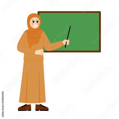 Muslim Teacher 2 Pointing at chalkboard