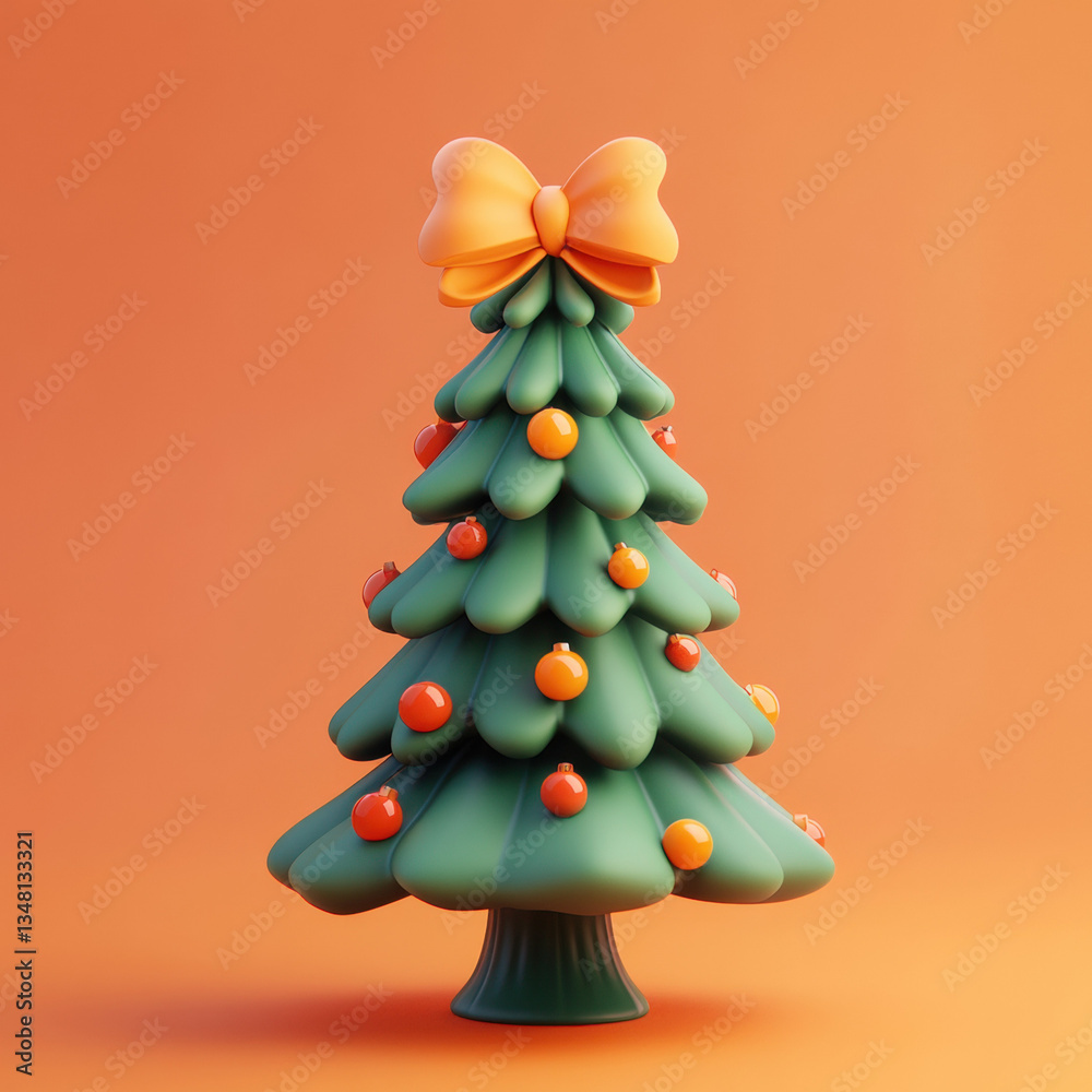 A decorated Christmas tree with a red ribbon and festive ornaments, capturing the joyful spirit of the holiday season A decorated Christmas tree with a red ribbon and festive ornaments, capturing the joyful spirit of the holiday season