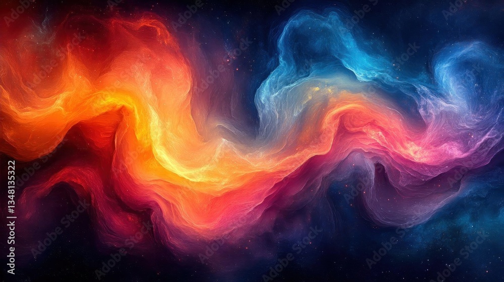 Fototapeta premium Cosmic Nebula Swirls Red Orange Blue Space Art