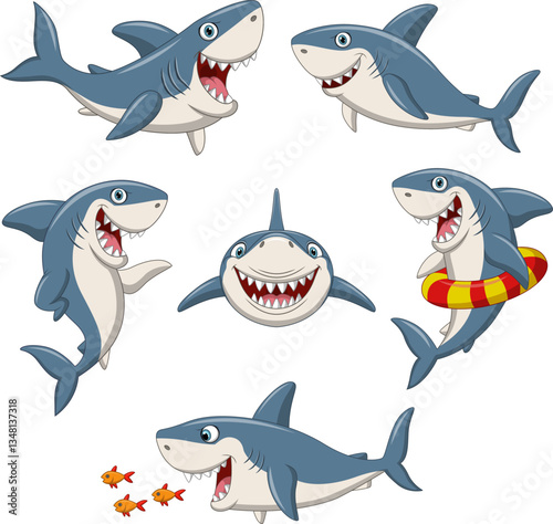 Cartoon funny shark collection set