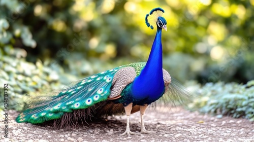 Majestic peacock displaying vibrant plumage