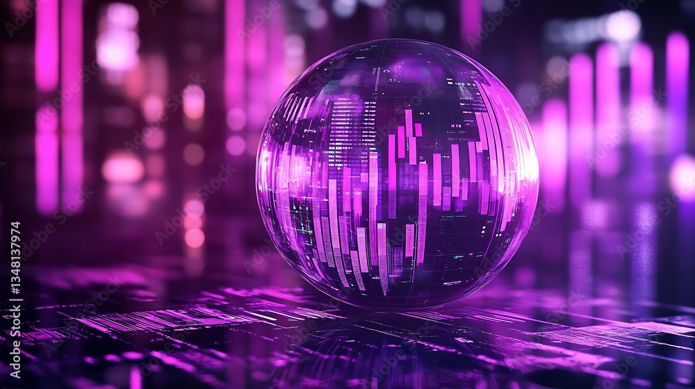 Fototapeta premium Captivating holographic purple sphere showcasing data visualization in a contemporary backdrop : Generative AI