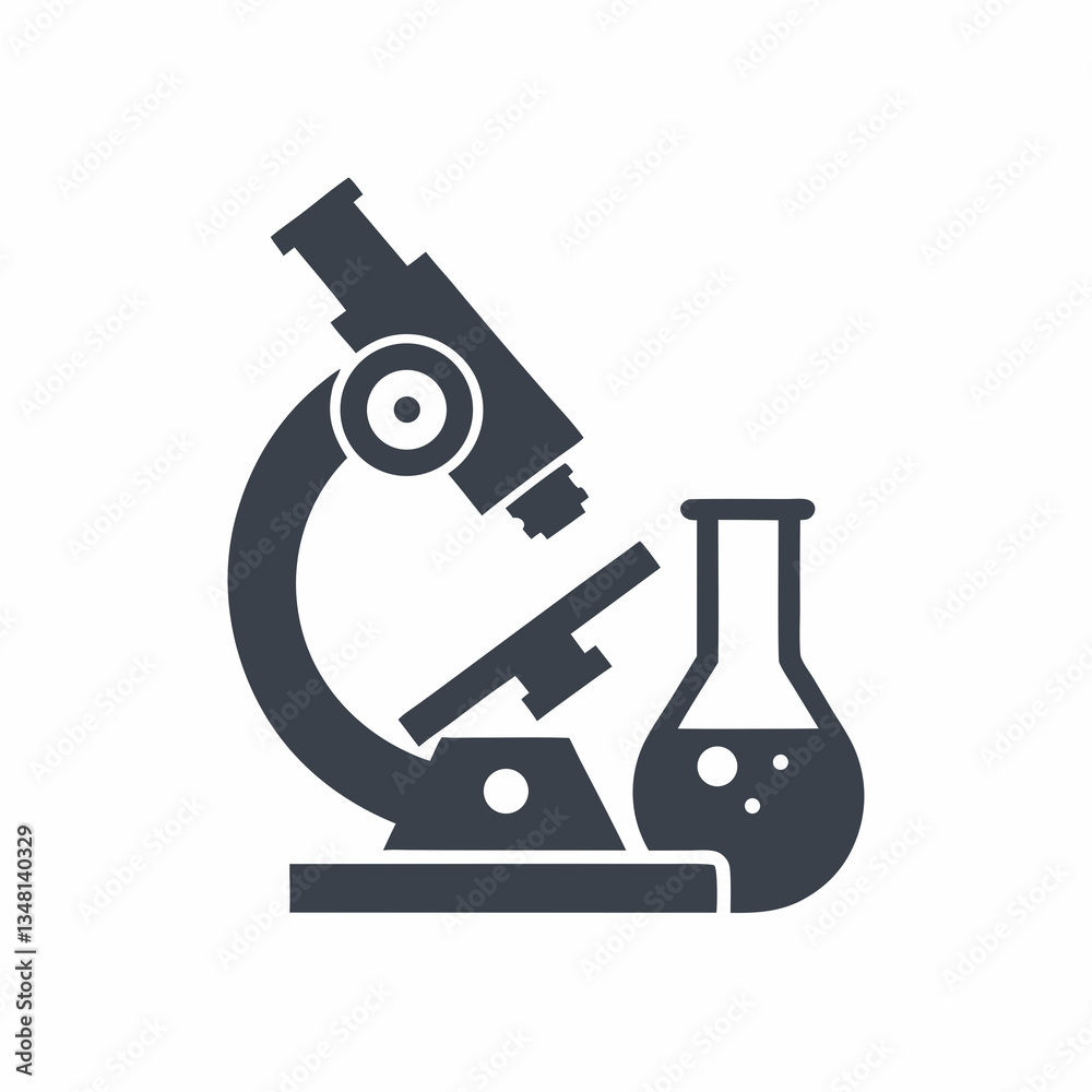 Professional Science Icon with Microscope and Flask. Professional Science Icon with Microscope and Flask.