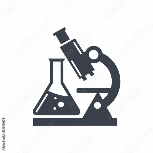 Professional Science Icon with Microscope and Flask.
