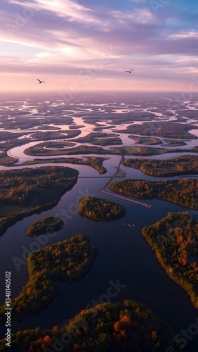 Serene Dawn Over Interwoven Waterways