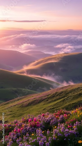 Serene Dawn Over Rolling Hills