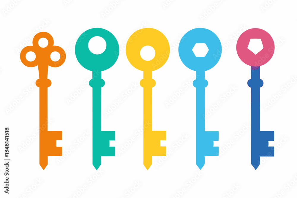 set of creative keys silhouette vector illustration isolated on white background set of creative keys silhouette vector illustration isolated on white background