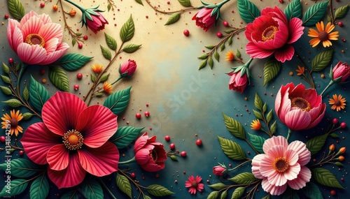 Intricate floral tapestry wallpaper, rich jewel tones, floral, rich