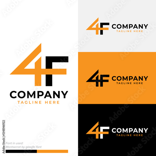 number 4 and letter F or AF logo symbol icon flat stock vector design