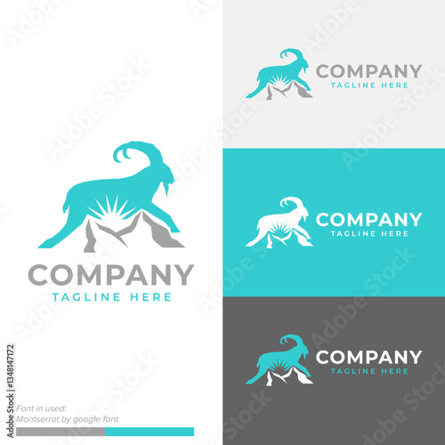 reindeer on the mountain top logo symbol icon flat stock vector design