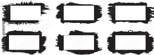 Grunge paint brush graffiti  rectangle frames set .Black airbrushing paint banner, stenciling backdrop and Grunge  brush texture borders. Simple black and white flat style isolated vector banner