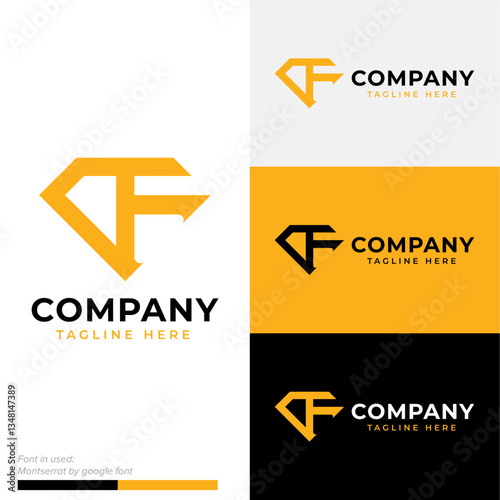 Simple diamond letter F logo symbol icon flat stock vector design