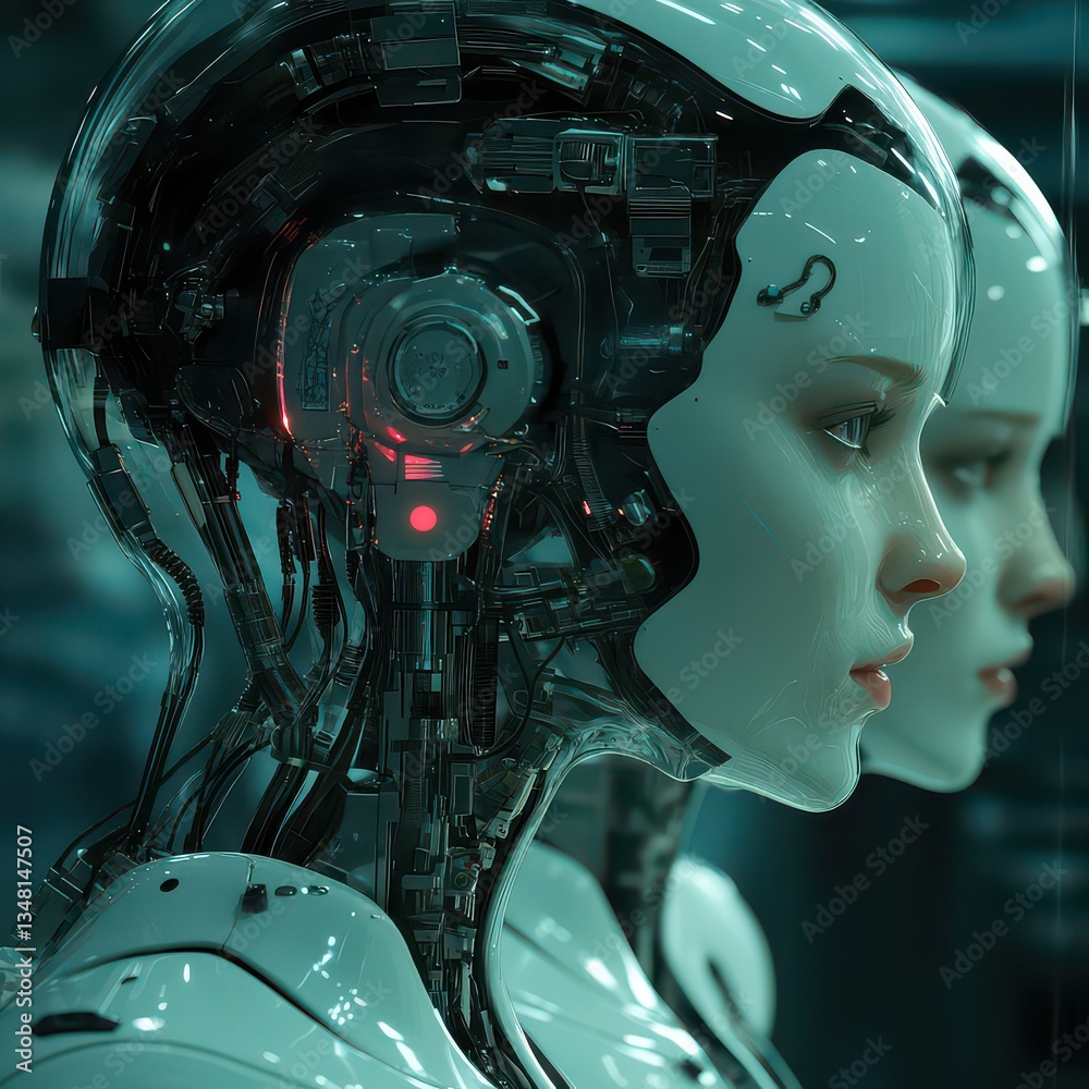 Futuristic Humanoid Robot with Intricate Internal Mechanisms Artificial Intelligence Concept