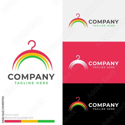 Rainbow colored clothes hangers are suitable for children's laundry business logo symbol icon flat stock vector design