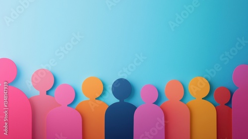 Colourful Silhouette Group Unity Silhouettes of people embracing, filled with bright, vibrant colors, expressing warmth and connection.