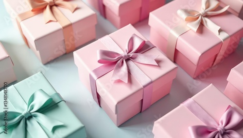 Subtle pastel colored gift boxes, dotted pattern, spring, subtle, background