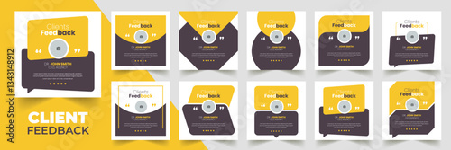 Customer feedback testimonial social media post web banner template Bundle. Customer feedback review or testimonial social media post design	