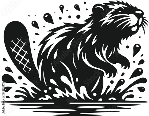 Beaver shaking off water droplets after a swim vector
