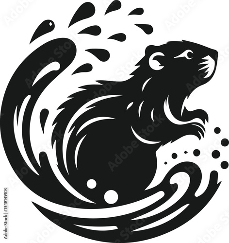Beaver shaking off water droplets after a swim vector