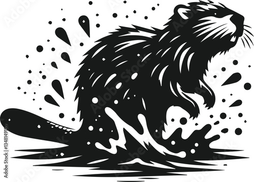 Beaver shaking off water droplets after a swim vector