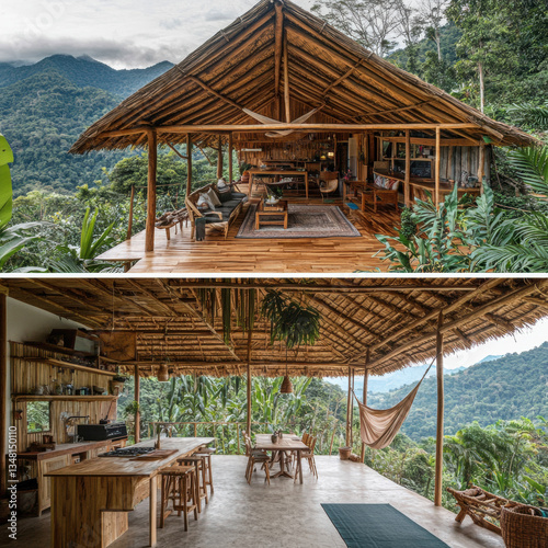 Luxury tropical resort hotel with palm trees and beachfront in Thailand photo