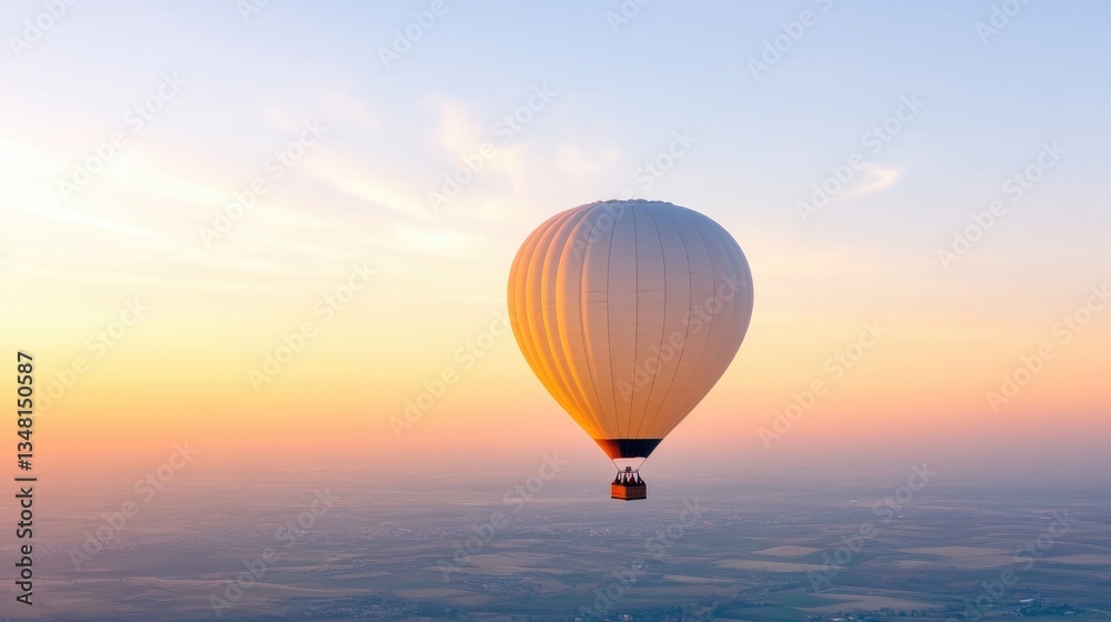 Obraz premium A serene hot air balloon floats above a golden sunrise