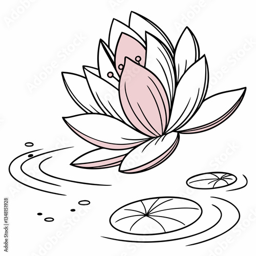 Elegant lotus flower illustration with water ripples  