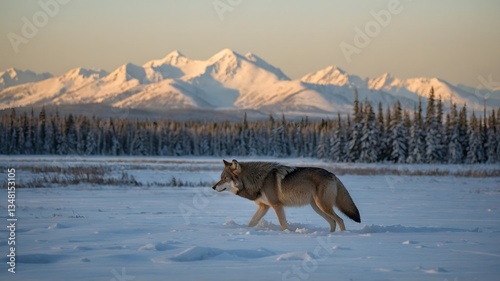 Stealthy Kenai Peninsula Wolf Stalking Prey Through Deep Snowdrifts