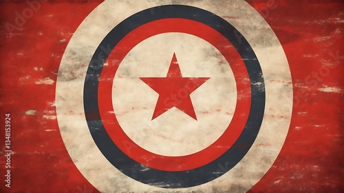 Distressed Red White and Blue Circular Star Design