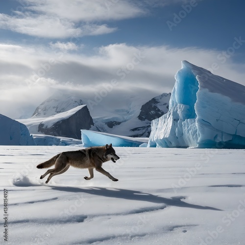 Baffin Island Wolf Sprinting Across Vast Snowfields