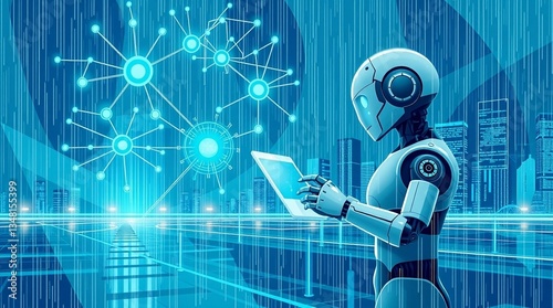 Illustration of Artificial Intelligence performing the task of analyzing data.