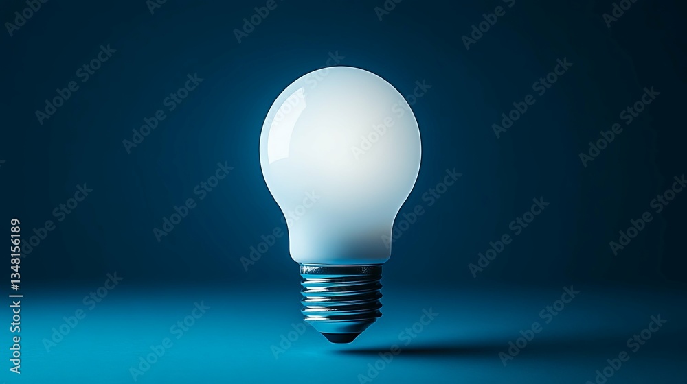 A glowing light bulb levitates over a blue reflective surface A glowing light bulb levitates over a blue reflective surface