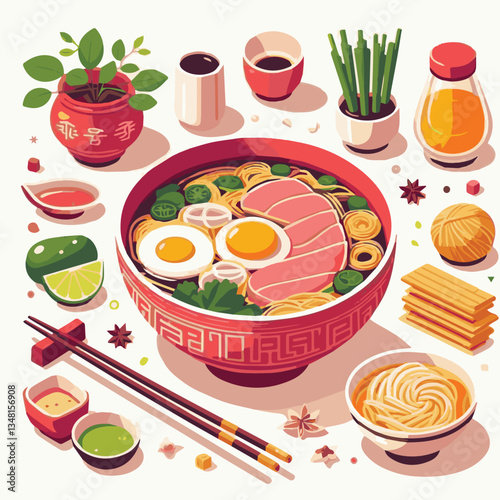 asian, food, meal, pho, bowl, vietnamese, meat, vegetable, soup, beef, cuisine, healthy, spicy, traditional, lunch, dinner, broth, noodle, noodles, delicious, vietnam, lime, chili, dish, coriander, ph