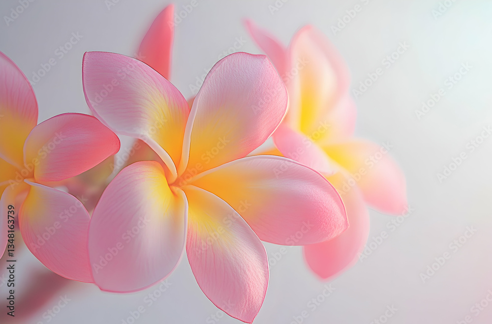 Fototapeta premium Delicate Pink And Yellow Flowers Against Soft White Backgrounds In Nature's Beauty For Decoration And Artistic Expression of Life and Growth In Harmony With Floral Bloom Close Up