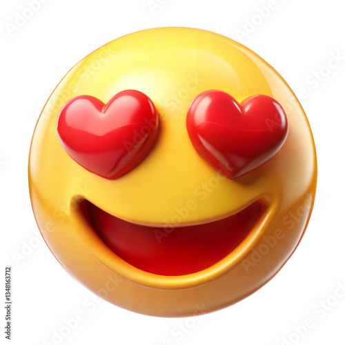 3d yellow smiling emoji face with heart-shaped eyes isolated on transparent background. Png