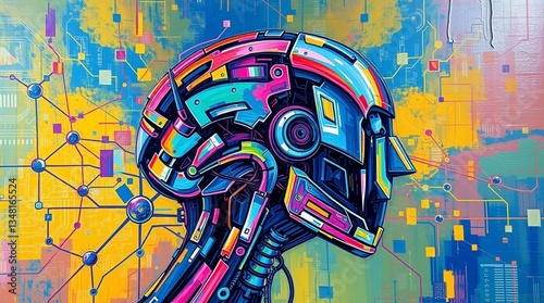 abstract painting of an ai robot made with full color
