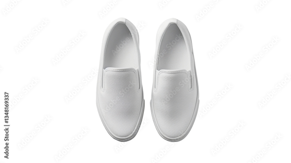 Fototapeta premium Pair of white slip-on canvas shoes isolated on transparent background