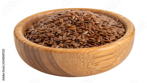flaxseeds in wooden bowl on transparent background