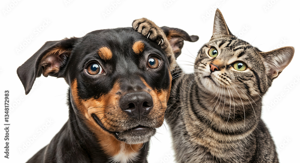 Fototapeta premium Playful Cat and Dog Interaction