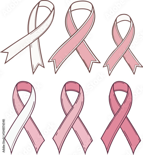 Set of Pink Awareness Ribbons – Breast Cancer Support Symbols
