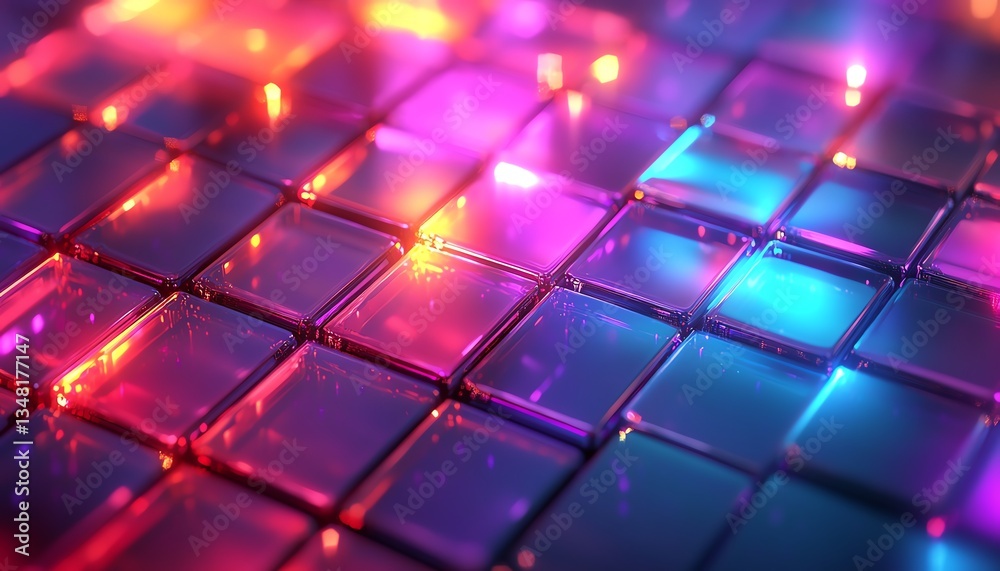 Highquality 3D background with glowing glass squares Highquality 3D background with glowing glass squares